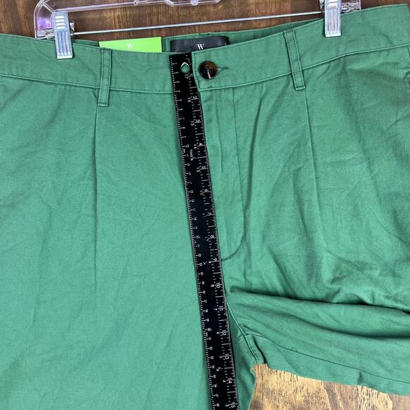 Houston White Mens Pants Green Chinos Single Pleated Wide Leg 100% Cotton 36x34 - Picture 5 of 12